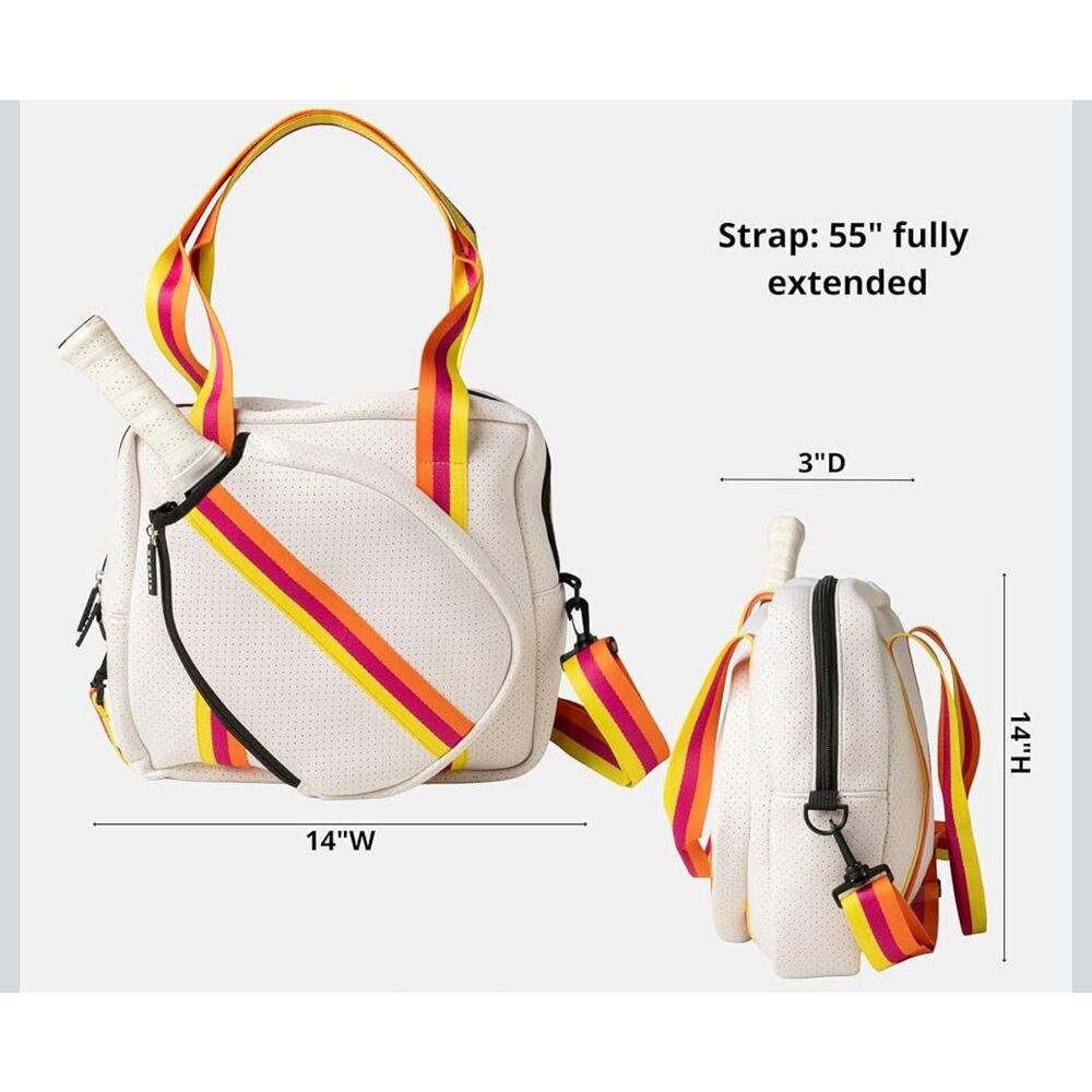 Kedzie Pickleball Tote Bag Stylish Neoprene White Orange Adjustable Crossbody - Picture 2 of 9